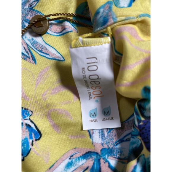 NWT Rio De Sol High Leg Swim Bottom Yellow Floral Medium - Picture 6 of 6